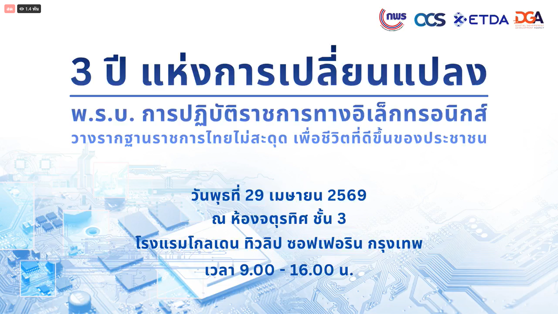 title - ส.ป.ก.นครปฐม เข้าร่วมการประชุม “ 3 ปี แห่งการเปลี่ยนแปลง พ.ร.บ. การปฏิบัติราชการทางอิเล็กทรอนิกส์ วางรากฐานราชการไทยไม่สะดุด เพื่อชีวิตที่ดีขึ้นของประชาชน”